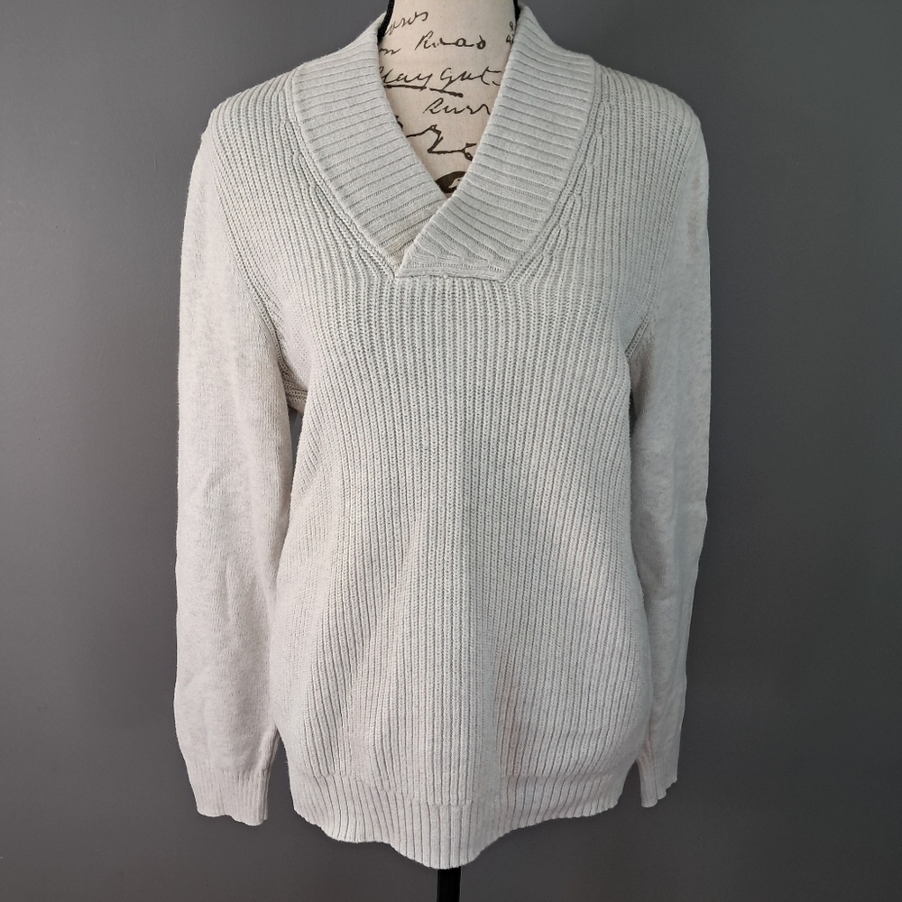 Express Men's Shawl Collar Sweater 100% Cotton White/Grey Size Small